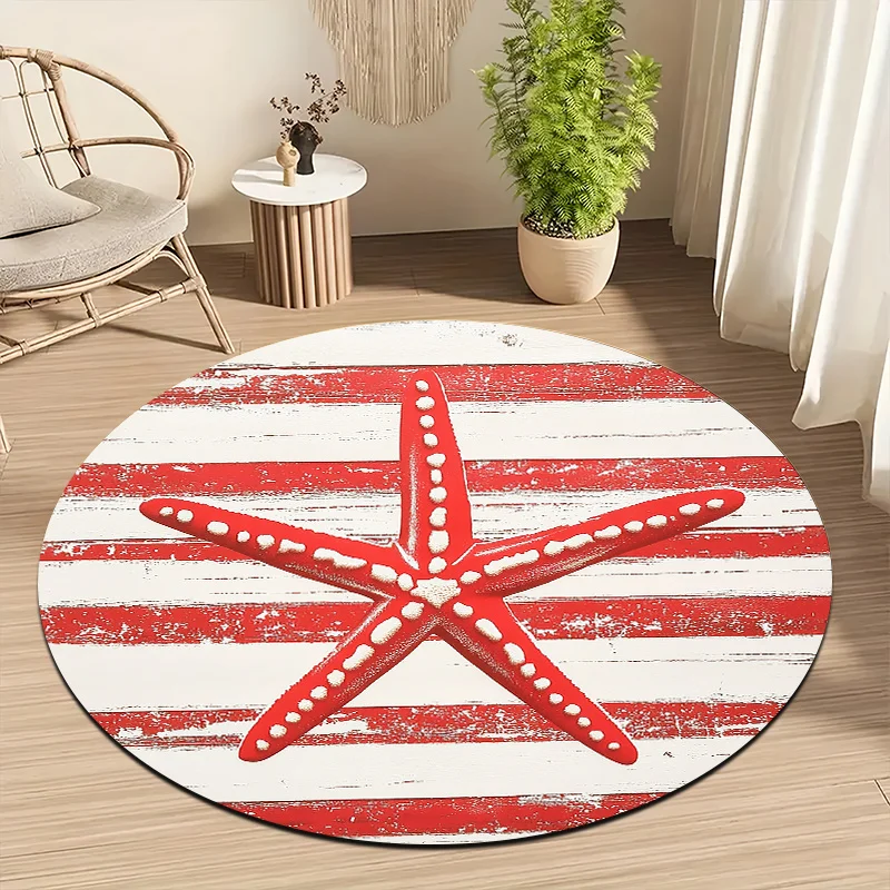 Seaside style of the sea star Flannel-printed round floor mats are slip-resistant Suitable living room terrace garden carpets