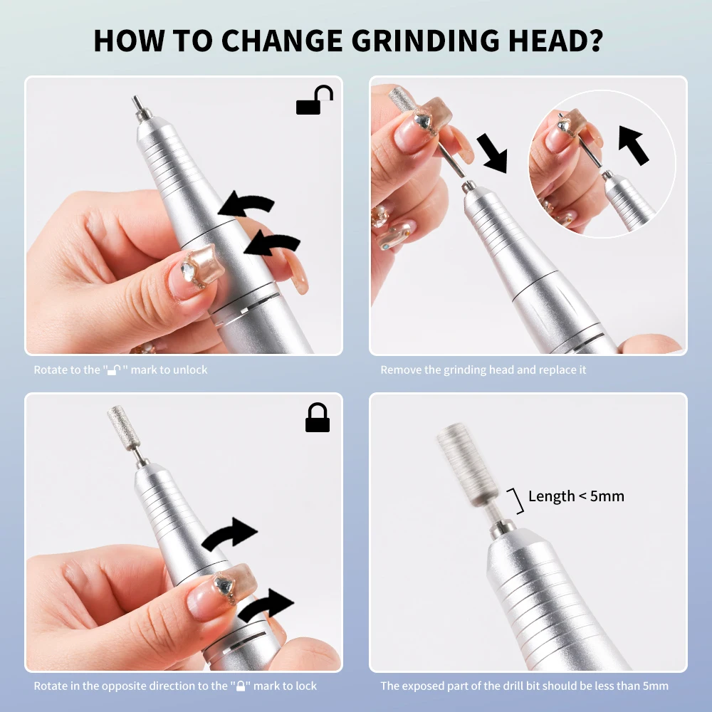 المهنية 45000 دورة في الدقيقة الكهربائية مسمار الحفر منخفضة الضوضاء مسمار ساندر ملف آلة قابلة للشحن ملف الأظافر لأداة صالون مانيكير