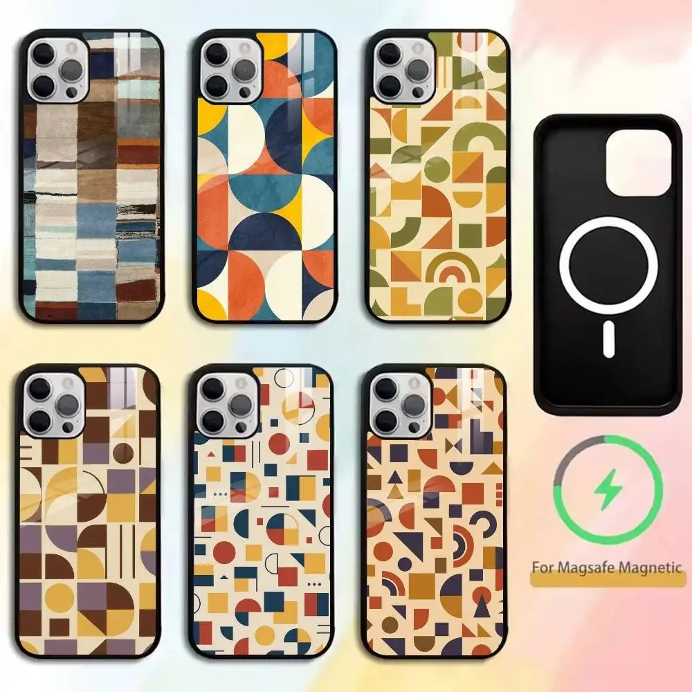 

Vintage Geometric Block Phone Case For iPhone17,16,15,14,13,12,11 Plus,Pro Magnetic For Magsafe Wireless Charging