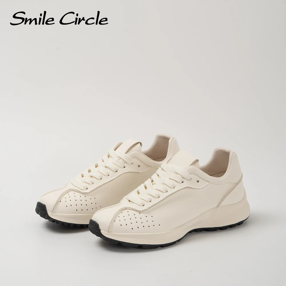 Smile Circle Sneakers Women Genuine Leather Lightweight Breathable Shoes Stylish Casual Sneakers