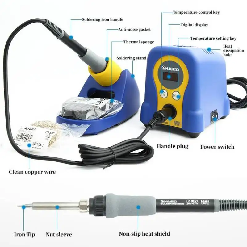 HAKKO Original FX-888D Soldering Station 220V ESD Safe Electronics Welding Station LED Display Repair SMD PCB Tool