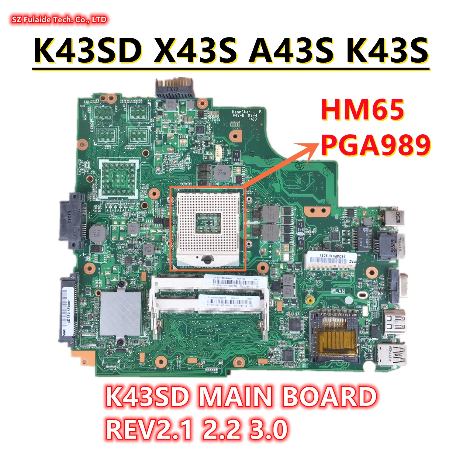 Płyta główna K43SD REV2.0 2.1 2.2 dla ASUS K43E K43SD A43E P43E Laptop płyta główna HM65 PGA989 100% pracy