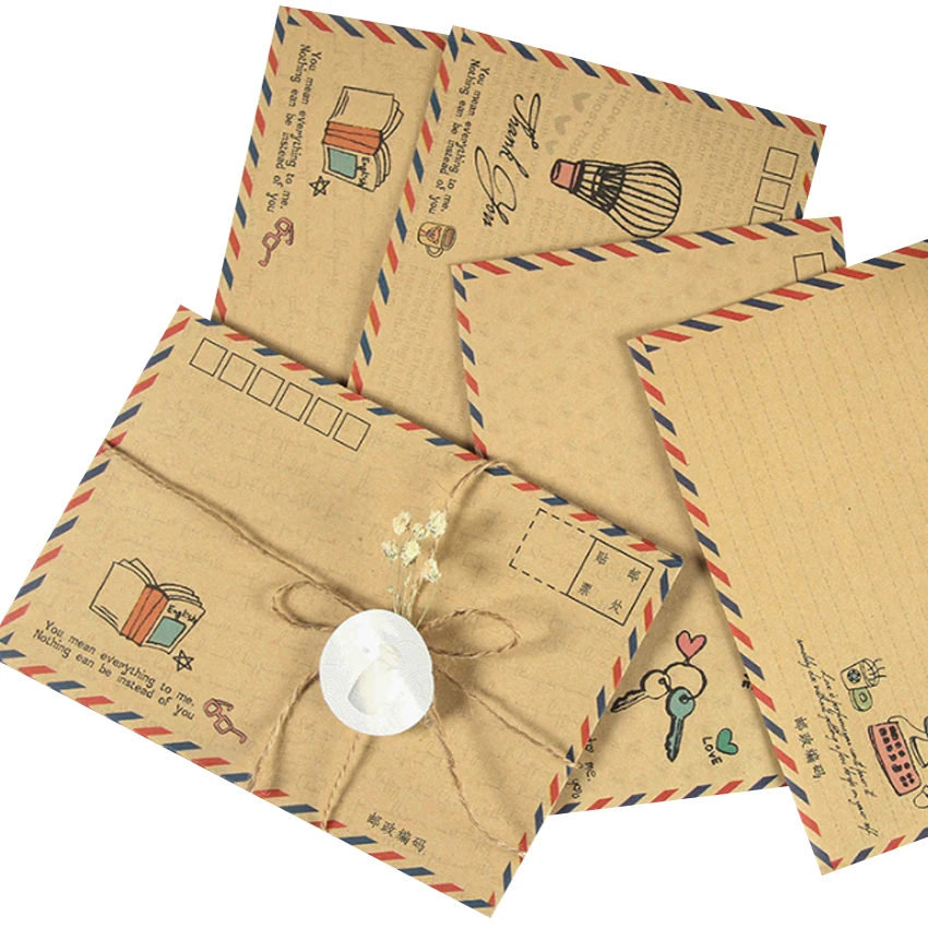 8 pz/pacco Vintage Kraft busta di carta posta aerea cartolina copertina biglietti d\'auguri busta per inviti di cancelleria carta regalo