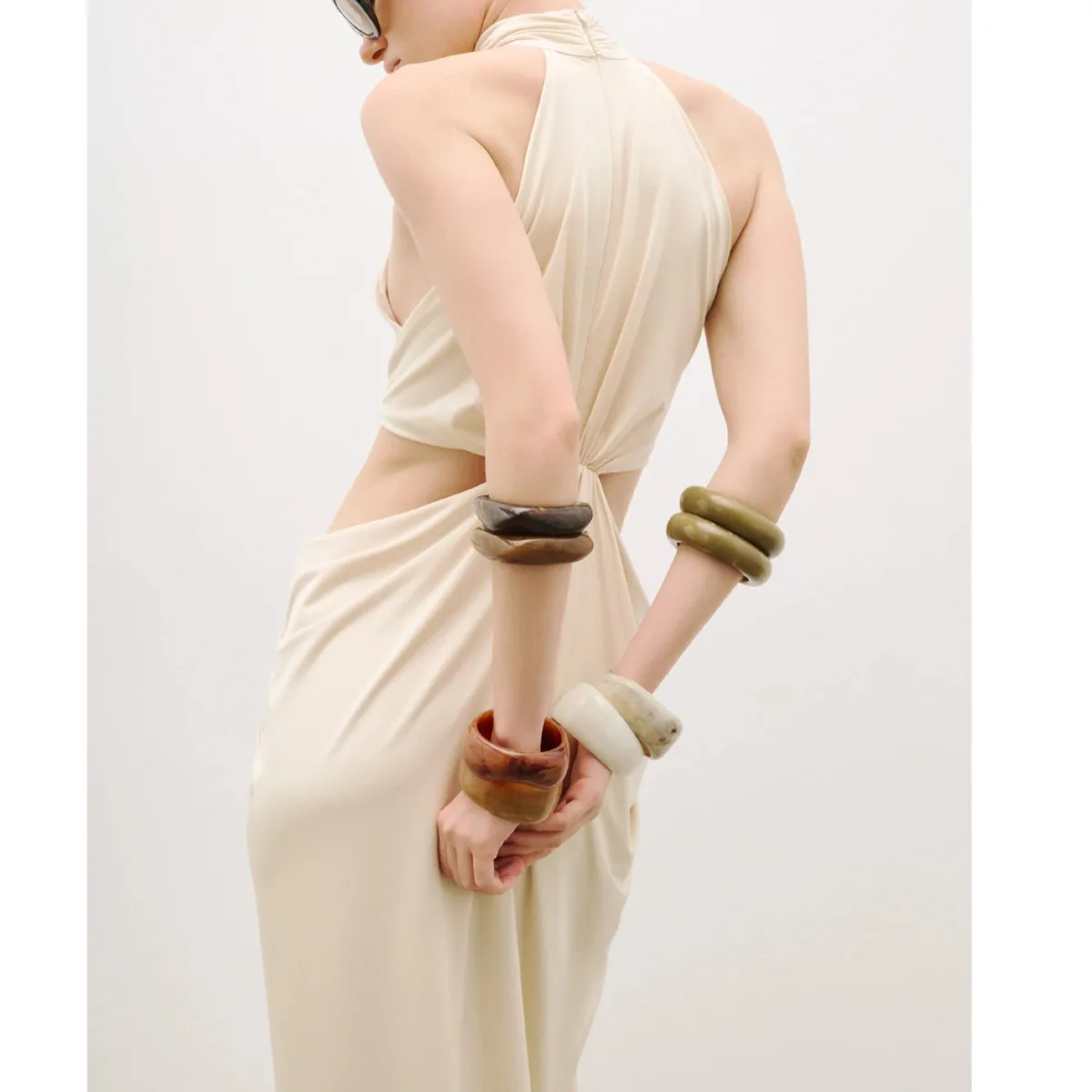 BJTZ 2025 Winter Knot Cutout Draped Maxi Dress High Neck Sleeveless Waist Cutout Casual Comfortable Elegant Minimalist Premium