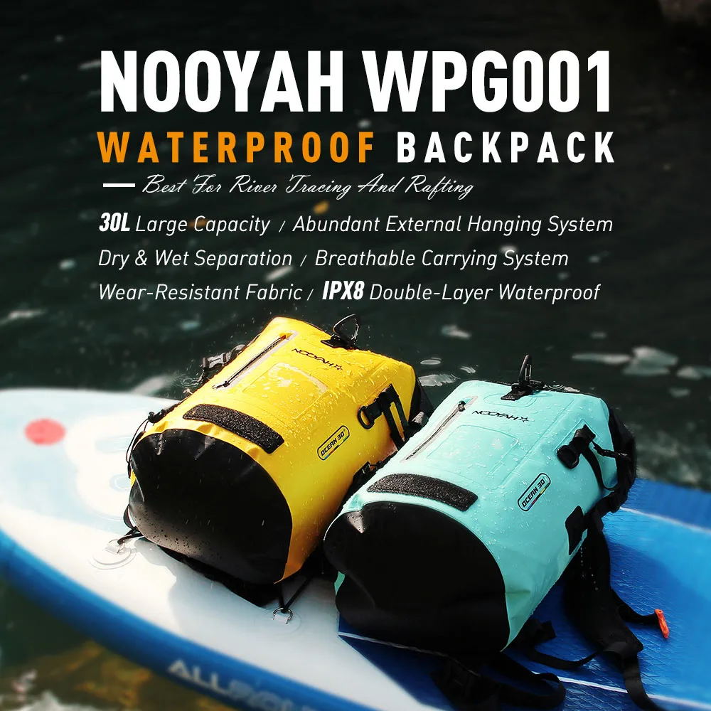 NOOYAH Waterproof Backpack Outdoor Sports Double-Layer Waterproof Bag IPX8 Dry Backpack 1000D Wear-Resistant Roll-Top Closure