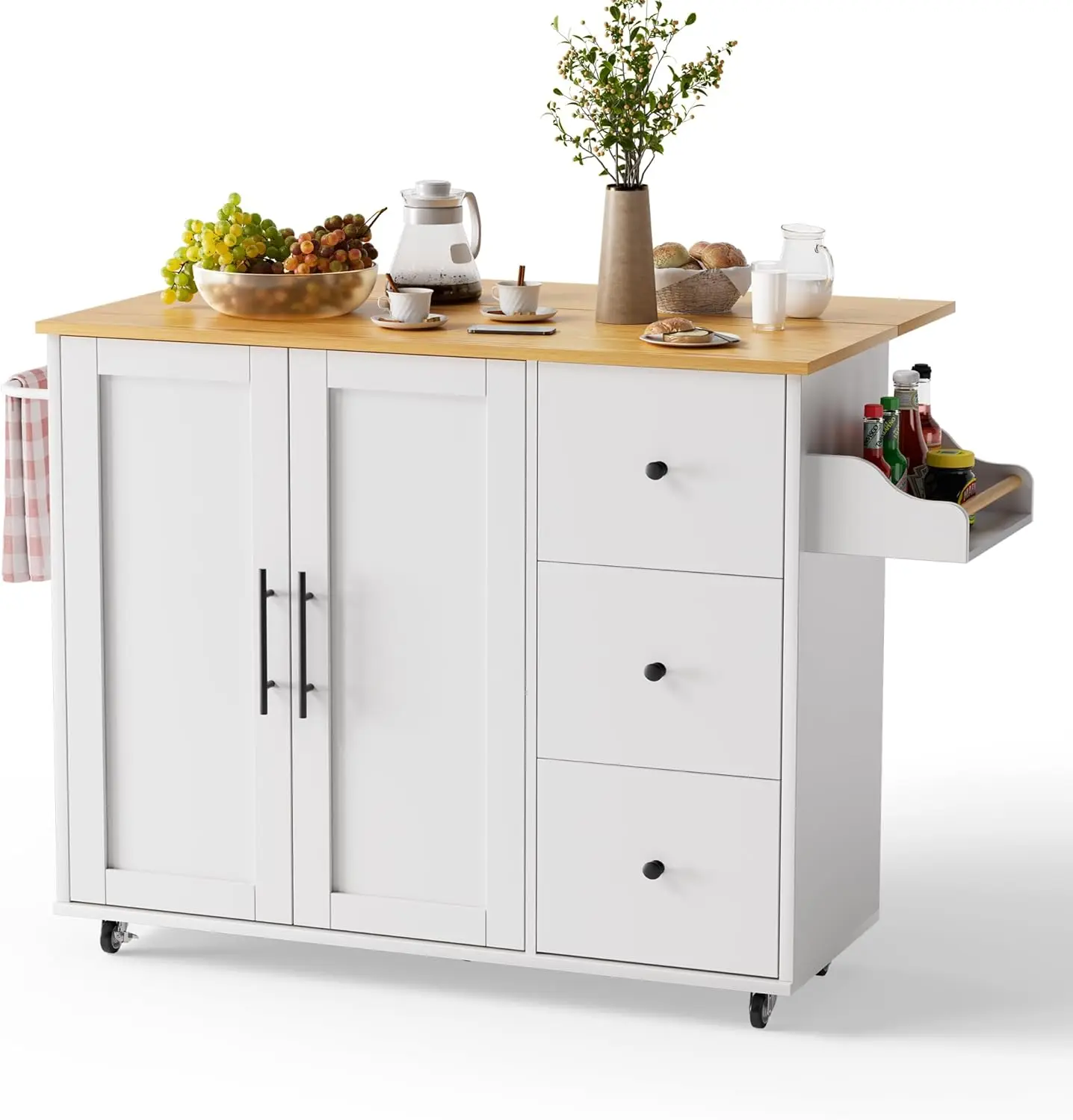 جزيرة المطبخ مع مساحة تخزين، عربة المطبخ المتداول مع 3 أدراج خزانة تخزين المطبخ على عجلات مع داخلي قابل للتعديل