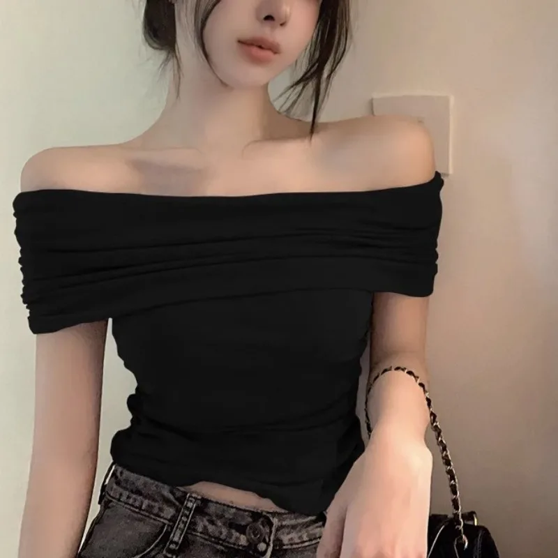 

Solid Color 2024 Autumn/winter New One Shoulder Knit Sweater Spicy Girl Short Slim Fit and Slimming Pullover Top Female Clothing