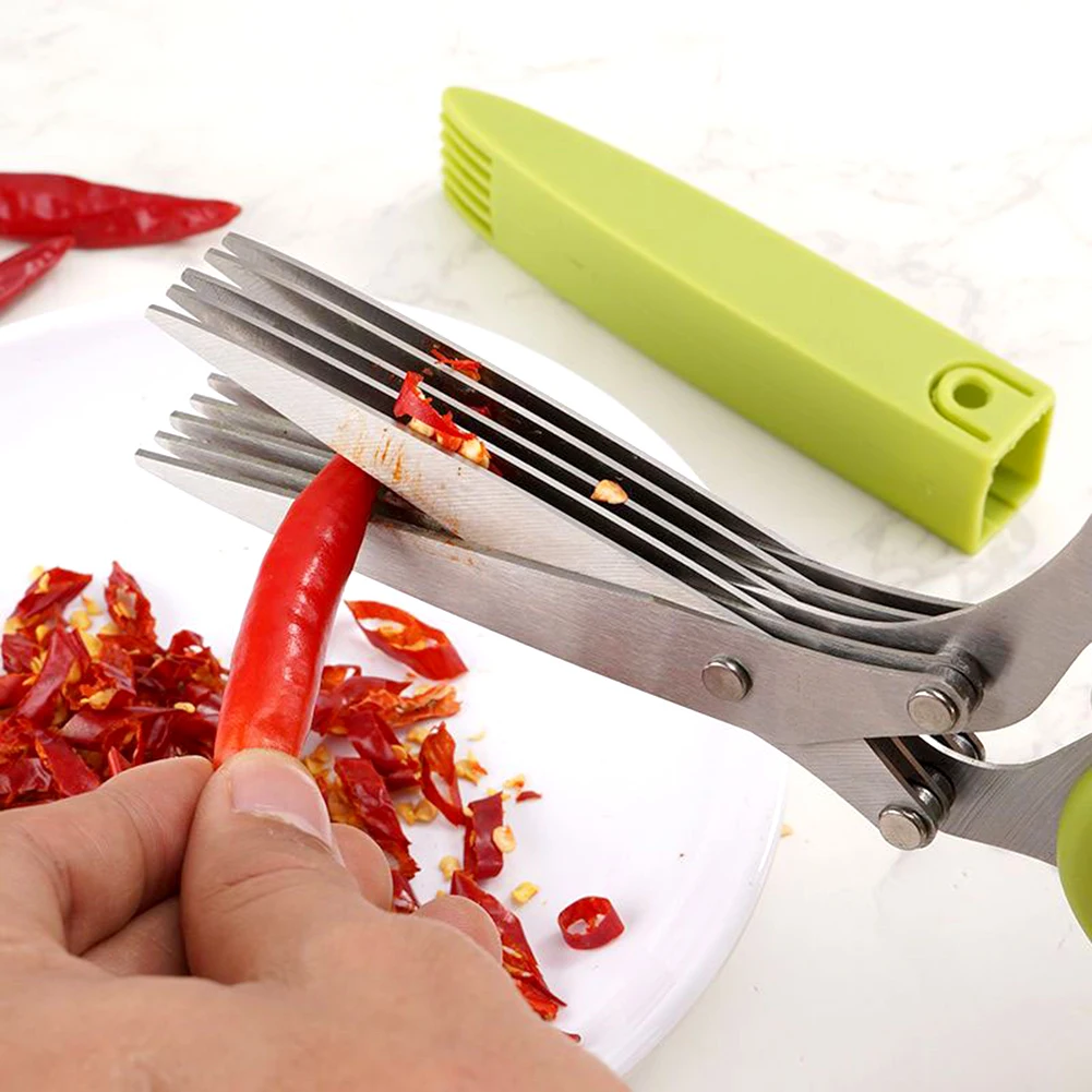 5-layer Herb Scissors Multifunctional Multi Layers Stainless Steel Knives Kitchen Scissors Scallion Cutter Kitchen Accessories