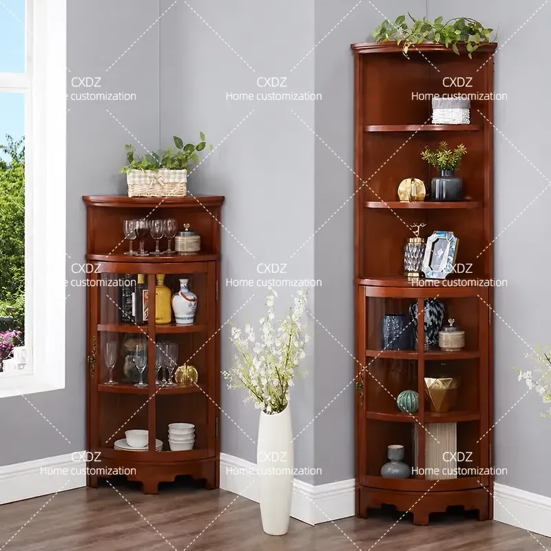Solid Wood Triangular Corner Cabinet Wall Mounted Wine Rack Simple Storage Shelf Decorative Display Unit for Home Living Room