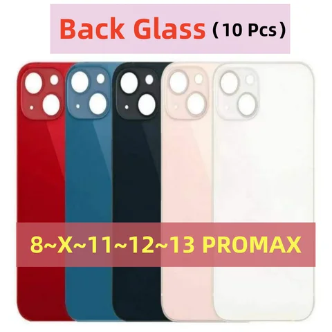 10 PCS For iPhone Back Cover 8 X XR 11 12 13 PRO MAX MINI Back Glass Case Large Camera Hole Replacement Rear Battery Cover Glass