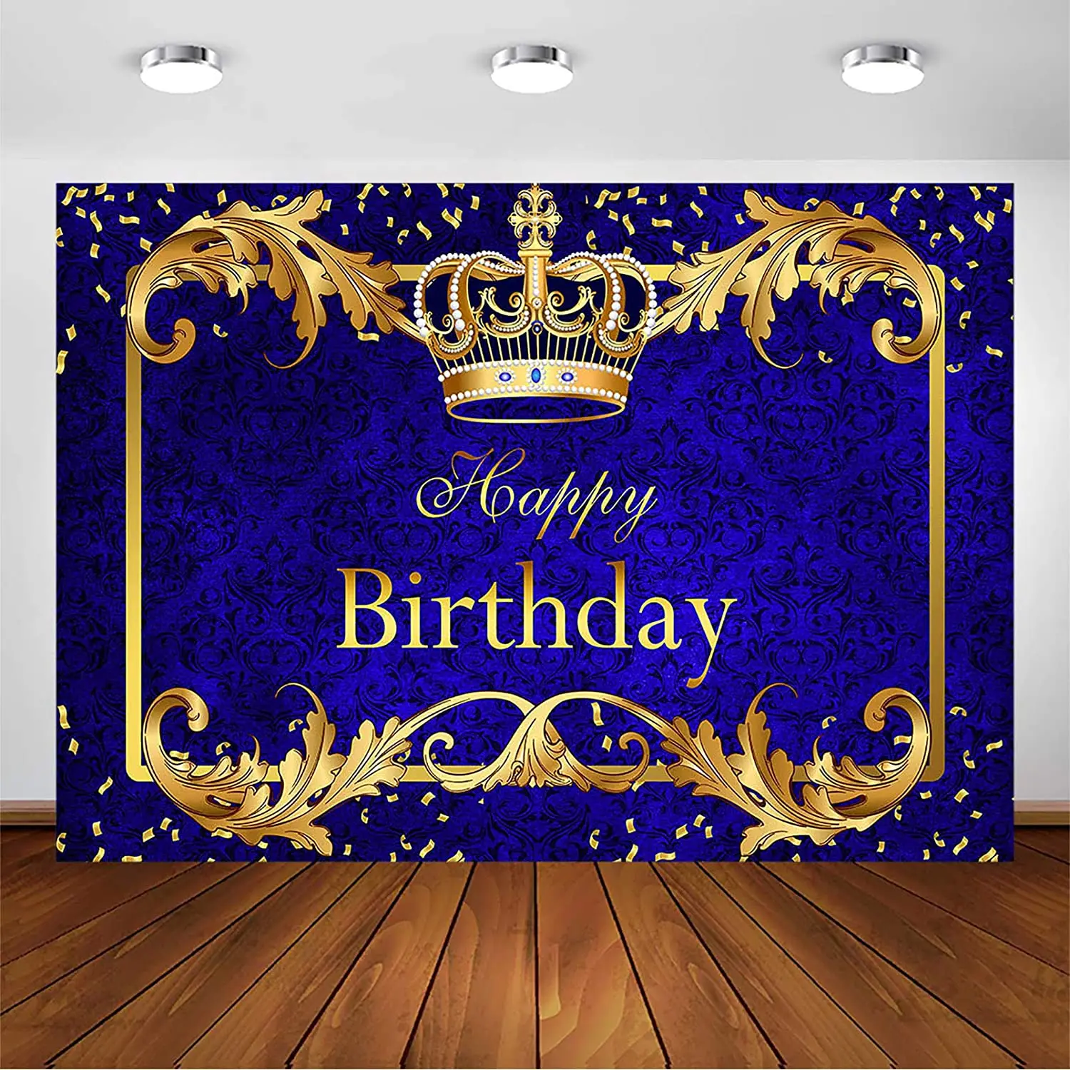 

Prince Birthday Party Photography Backdrop For Boy's Royal Blue and Gold King Crown Party Decoration Background Party Banner