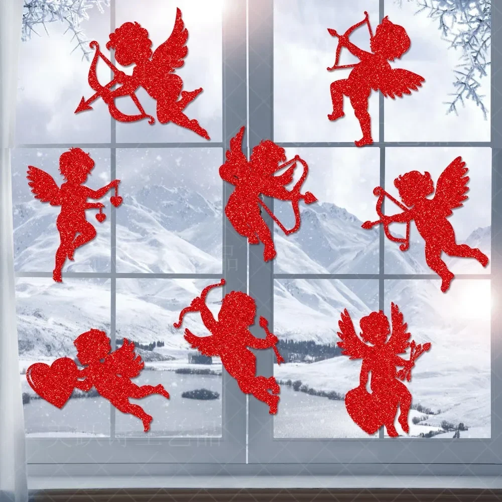 Love God Cupid Theme Valentine's Day Wedding Window Sticker Lovers Celebrate 14 February 2025 Happy Valentine Day Party Decor