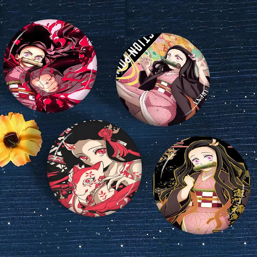 Demon Slayer Nezuko Kamado Cartoon Anime Button Pin Handmade Brooch for Clothes Cartoon Backpack Decoration Jewelry Accessories