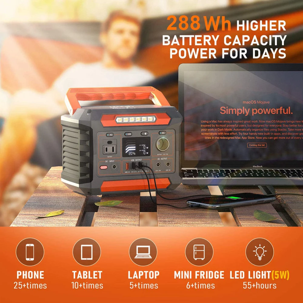 Rated Power 300W Capacity 78000mAh/288Wh Portable Power Station Rechargeable Lithium Solar Power Generator Lithium Battery Pack