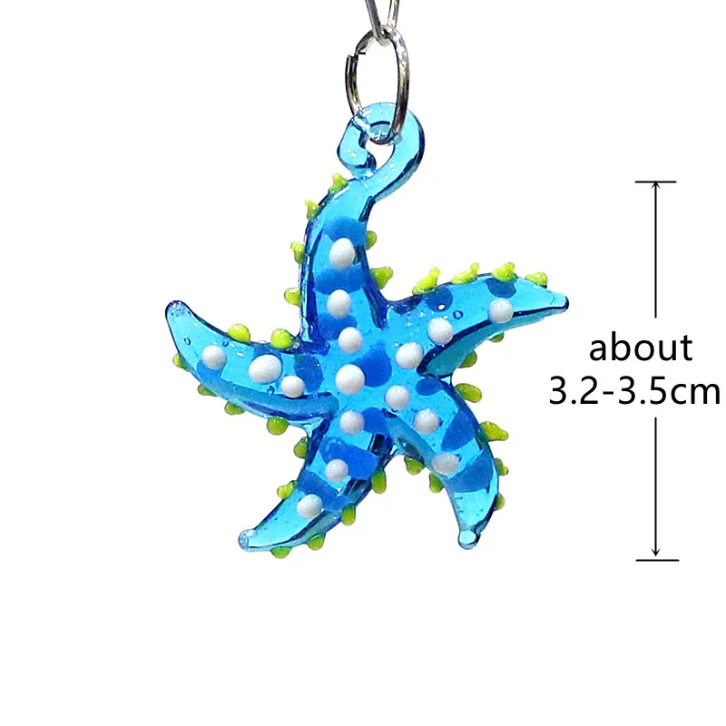 Cute Marine Animal Starfish Charm Mini Glass Sea Star Pendant Ornament for Diy Jewelry Necklace Accessories or Aquarium Decor