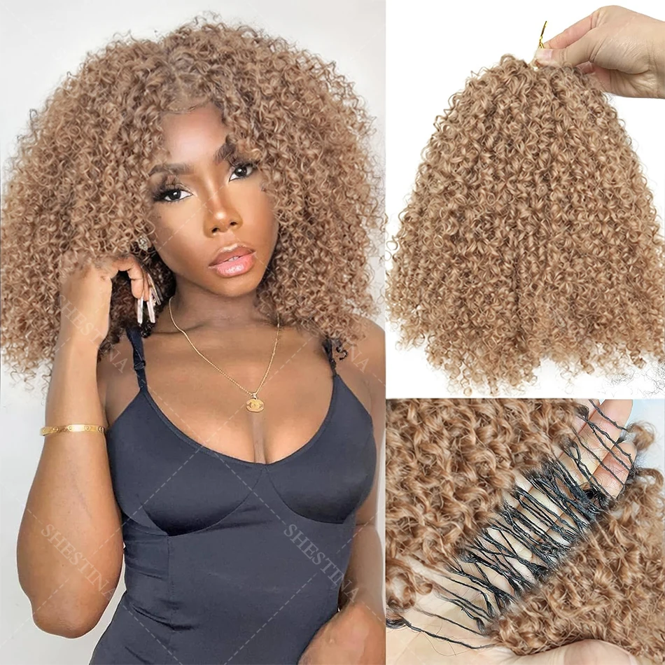 

12A Медовый блондин Маленькие спирали Вьющиеся вязанные крючком волосы для плетения Цветные странные вьющиеся перья Вязание крючком Наращивание человеческих волос для бохо