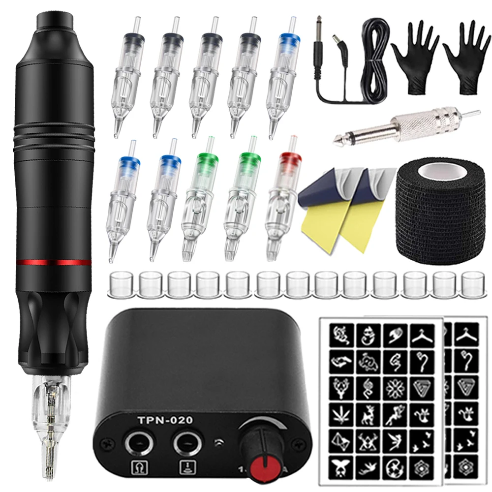 

Complete Tattoo Kit Rotary Tattoo Machine Pen with Power Supply Foot Pedal Cartridge Tattoo Needles Set for Tattoo Artist Kit