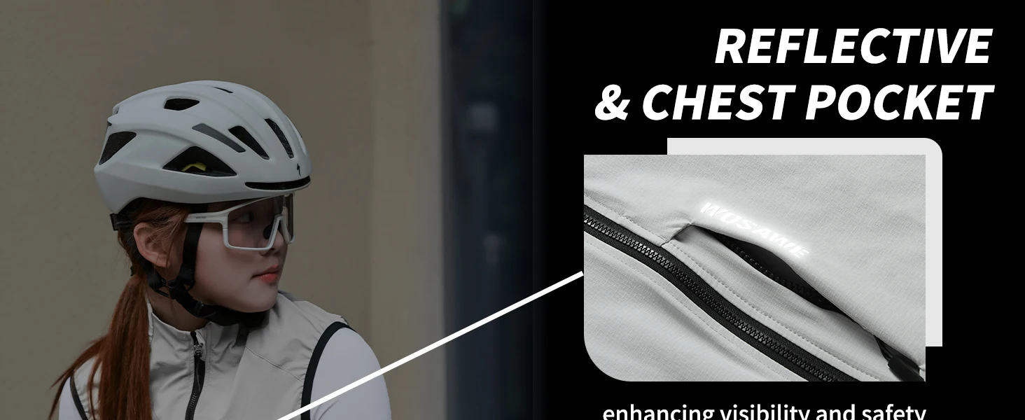 WOSAWE Unisex Fahrradjacke Wasserabweisend Leichtgewicht Herren Windbreaker Doppelreißverschluss YKK Reflektierend – Detail 17