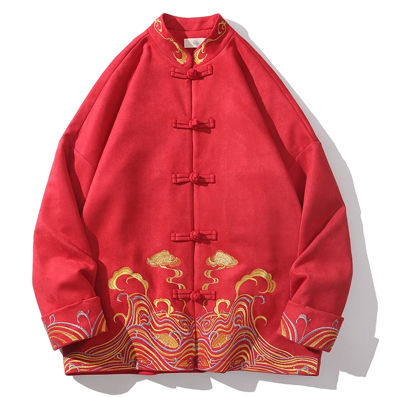 

Autumn Winter Thiened Deer Skin Velvet Red Chinese Sle Wedding Performance New Year Visit Jaet Youth Outerwear Coat