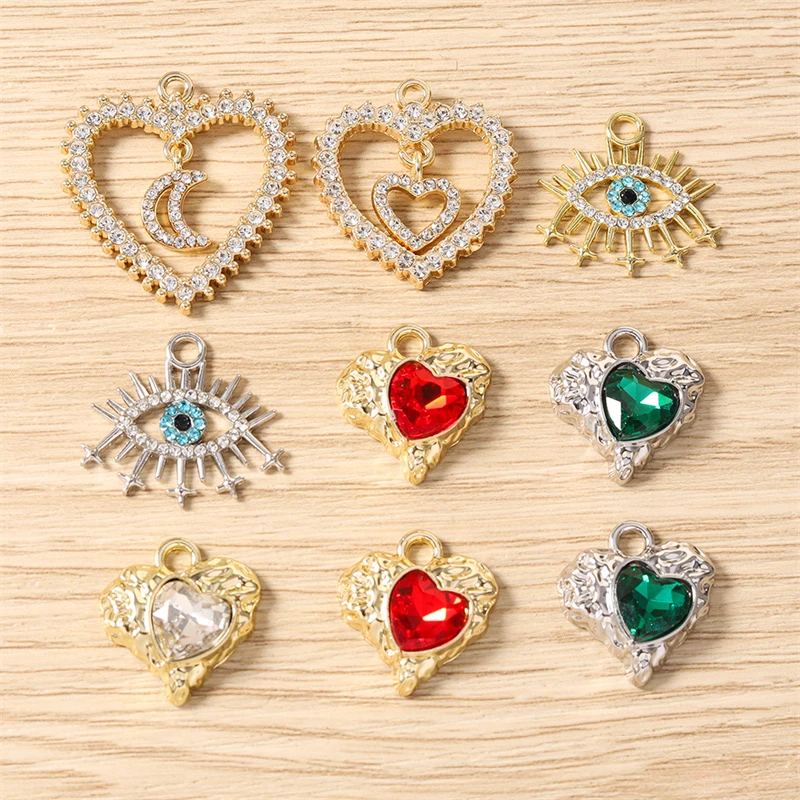 4 Stück zarte Kristall-Metall-Anhänger mit Liebesherz und Augenmotiv für die Schmuckherstellung, Halsketten, Ohrringe, Armbänder, DIY-Bastelzubehör – Detail 1