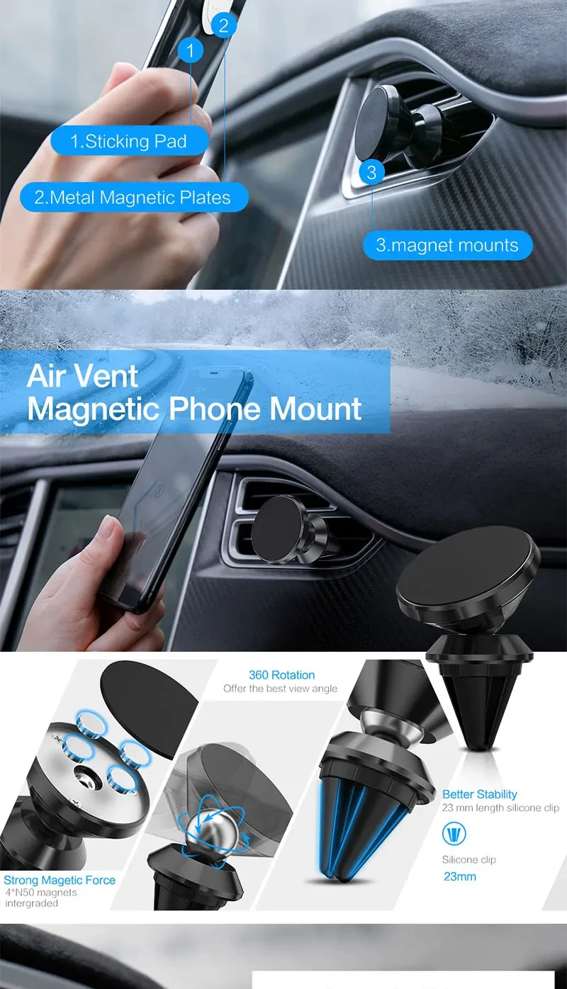 Magnetischer Autotelefonhalter für iPhone Samsung S10 GPS 360-Grad-Navigation Air Vent Mont Ständerhalter für Mobiltelefone im Auto – Detail 4
