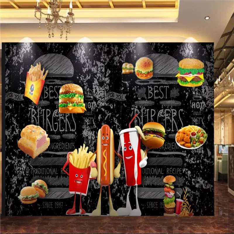 Custom Hamburger Hot Dog Bread Fries Wallpaper Fast Food Restaurant Snack Bar Background Industrial Decor Mural Papel De Parede