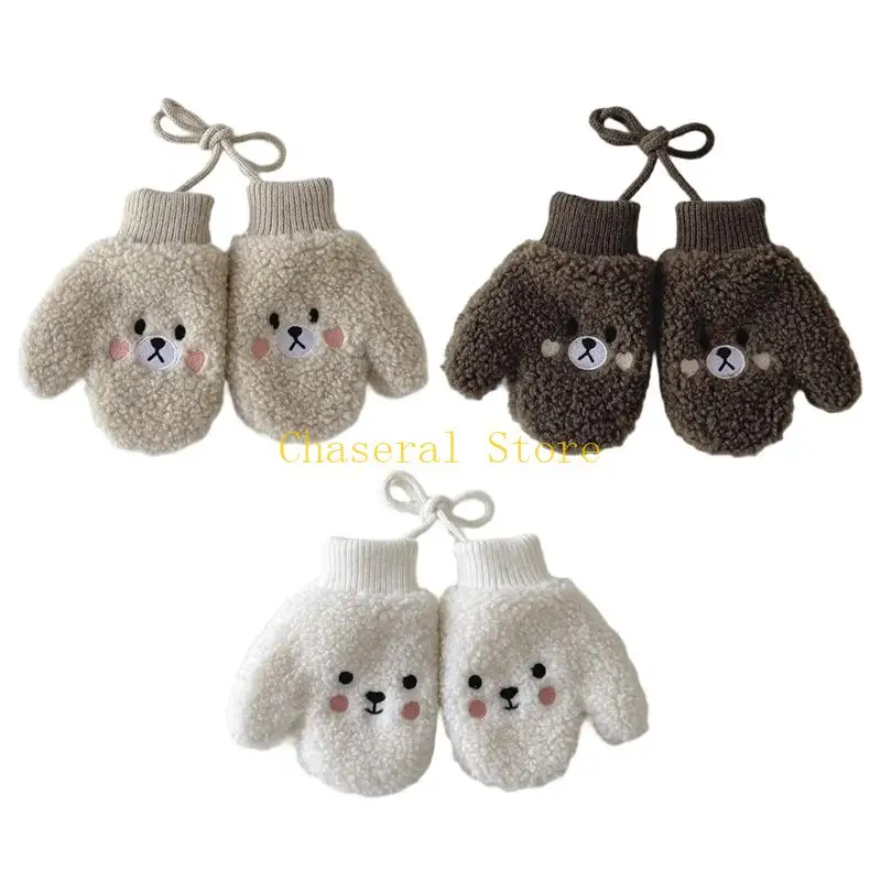 

E7CE животные дизайн варежки для малышей с регулируемым шейным шнуром теплые перчатки из овечьей шерсти для детей 12-48 месяцев