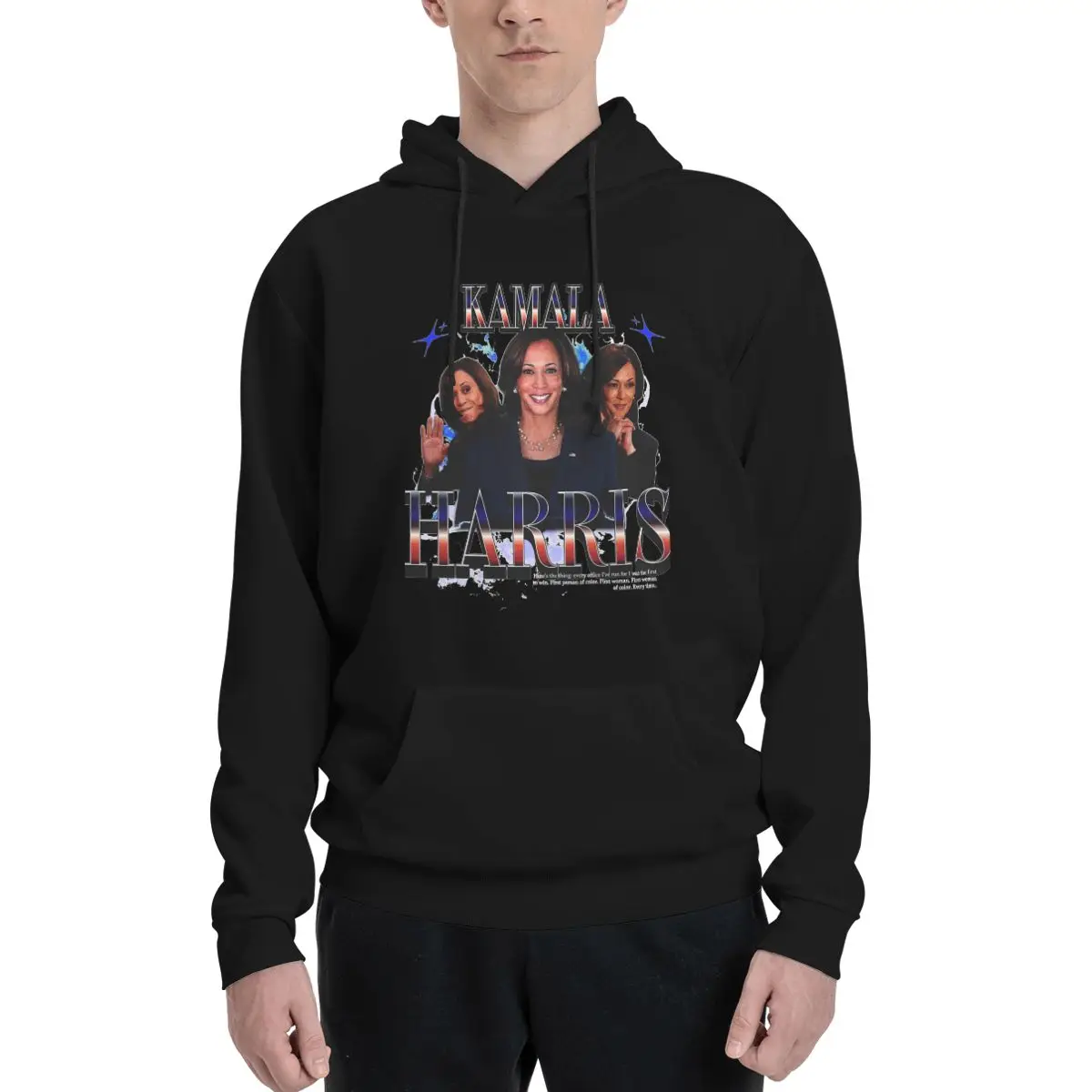 Kamala Harris Bootleg Hoodie Collar Drawstring Hoodies Madam President Election 2024 Pullover Sweatshirts Long Sleeve Shirt