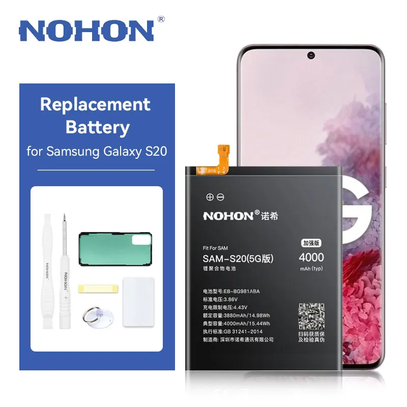 

NOHON EB-BG981ABA Battery Replacement for Samsung Galaxy S20 5G 4000mAh Battery for Samsung Galaxy S20 Bateria with Tools