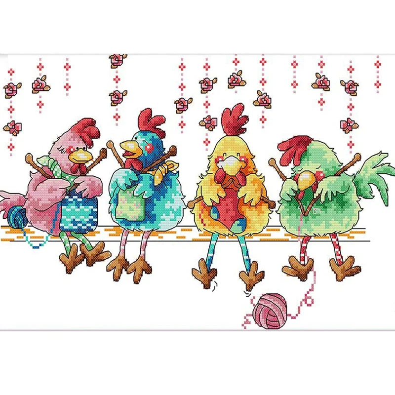 

2025 New style 4 parrots animal count 11CT printed canvas DIY cross-stitch set embroidery needle and thread home decoration