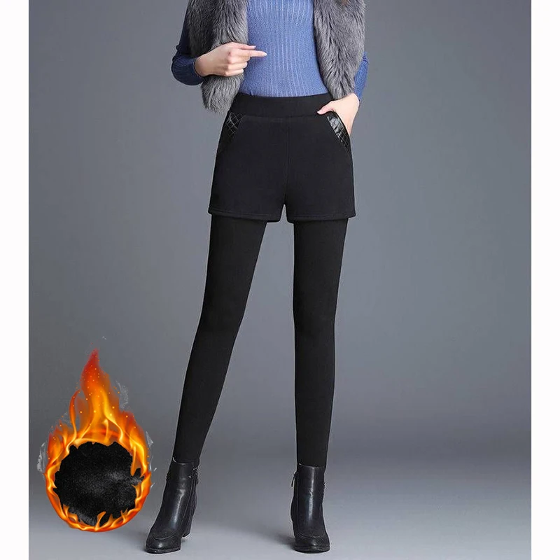 冬用女性用細身ストレートレッグサーマルパンツ レディース スノー ウォーム ハイウエスト プラッシュパンツ 女性用シックなデイリーフリースパンツ