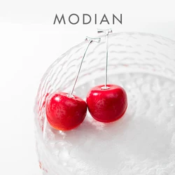 Modian Fruit Long Chain Earring for Women Fashion Genuine 925 Sterling Silver Cute Red Cherry Dangle Earring Fine Jewelry Bijoux