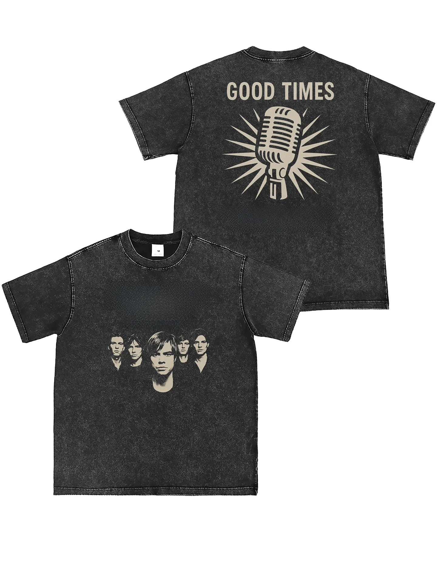 Mando Diao Band Digital Direct Spray Washed Vintage Grey American Street Punk Rock Short Sleeve T-Shirt Loose Fit Cotton Yout...