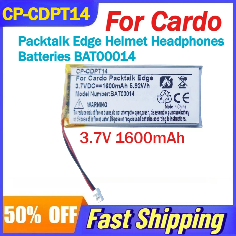 

3.7V 1600mAh CP-CDPT14 Rechargeable Li-Polymer Battery for Cardo Packtalk Edge Helmet Headphones Batteries BAT00014 Accessories