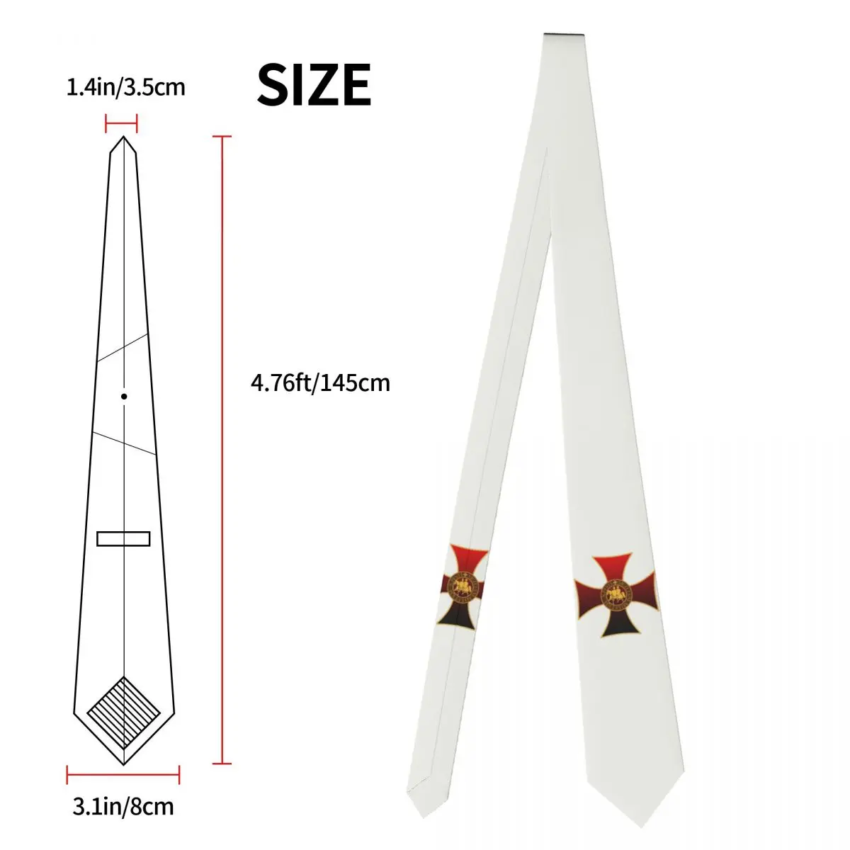 Custom Knights Templar Seal Cross Tie Mens Classic Silk Crusader Neckties for Office