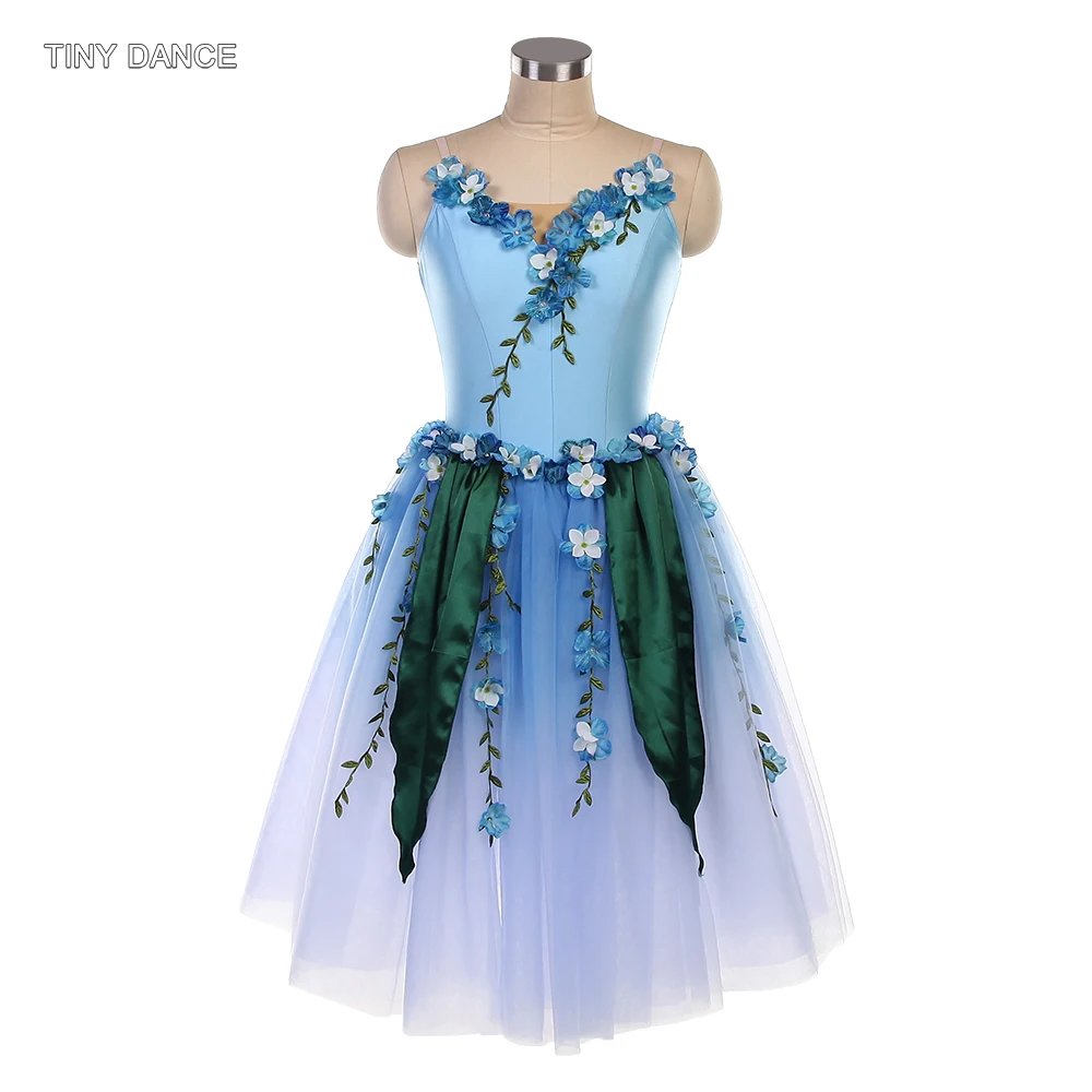 Adulte filles bleu ciel Spandex romantique Tutu Camisole longue robe Ballet danse Costume femmes ballerine Performance tenue 25183