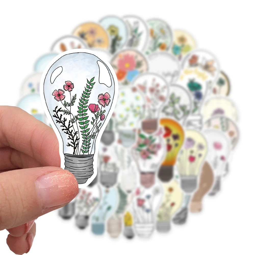 10/30/50pcs Dessin Animé Ampoule Art Fleurs Autocollants Esthétique Graffiti Scrapbook Ordinateur Portable Guitare Téléphone Mignon Décoration Autocollant Jouet