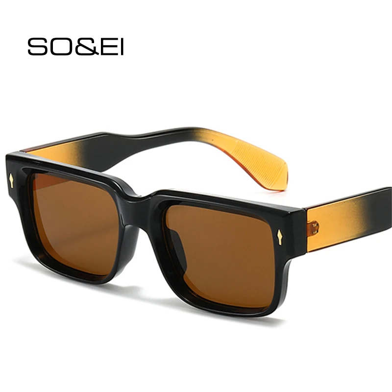 SO & EI Ins-gafas de sol cuadradas para hombre y mujer, lentes de Color caramelo con remaches Retro, tendencia, degradado, UV400