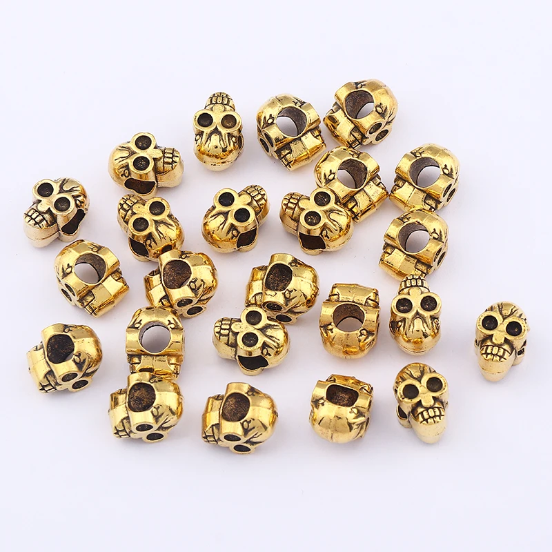 

30 x Vintage Skull Gold Color Beads For Men DIY Jewelry Metal Beads For Making Bracelets Jewellery Masculinas