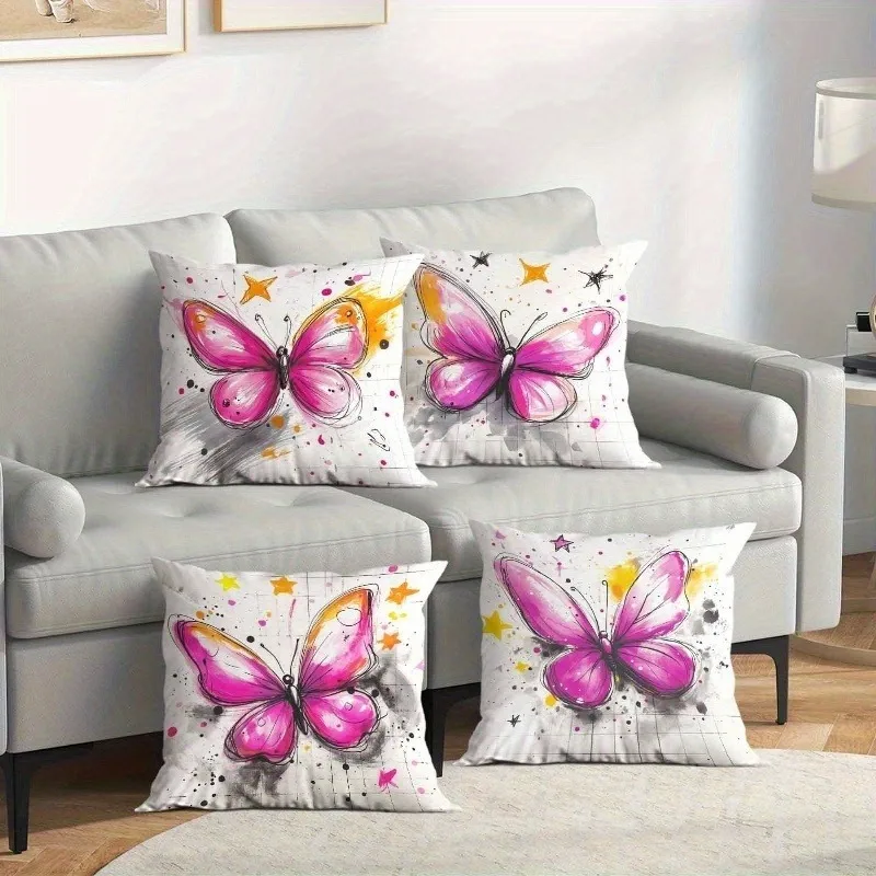 

Vibrant Pink Butterfly Pillowcase: Artistic Splatter-Pattern Cushion Cover for Bold Modern Home Sofa Decor