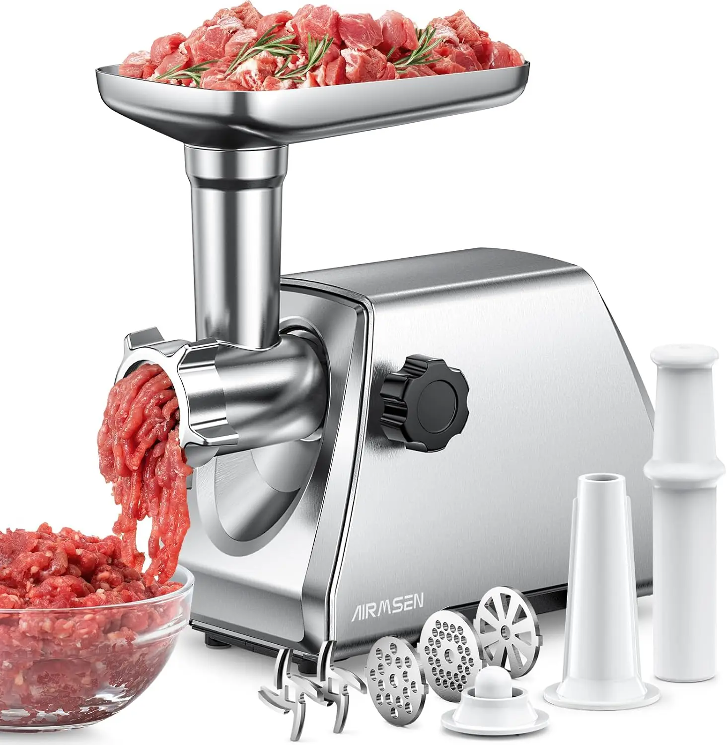 

Electric Meat Grinder & Mincer with 3 Plates, 2 Blades, Kubbe Kit – Fast, Quiet, Easy Clean for Home Kitchen