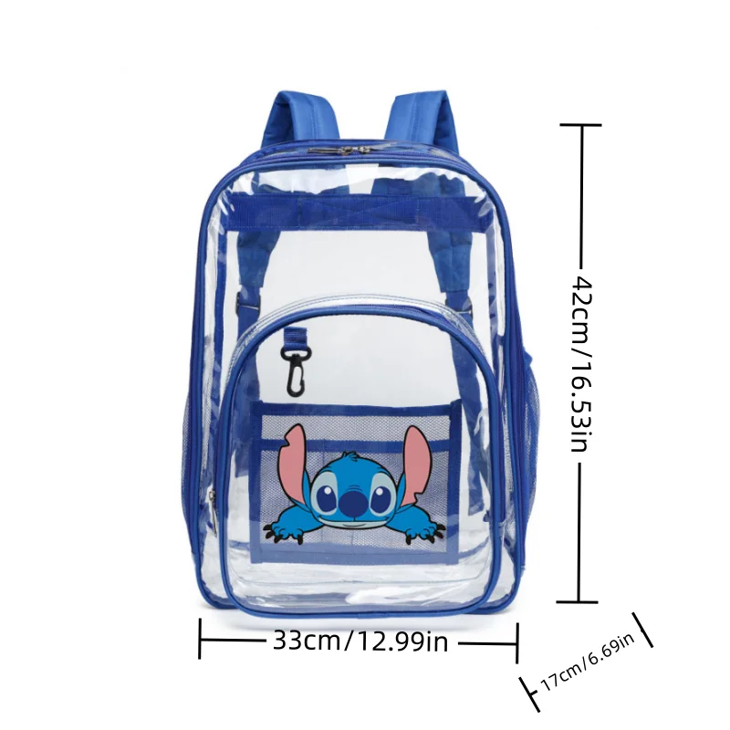 Przezroczysty plecak Stitch Wodoodporny plecak z PVC Amerykański plecak studencki Duża pojemność 33cm * 42cm * 17cm