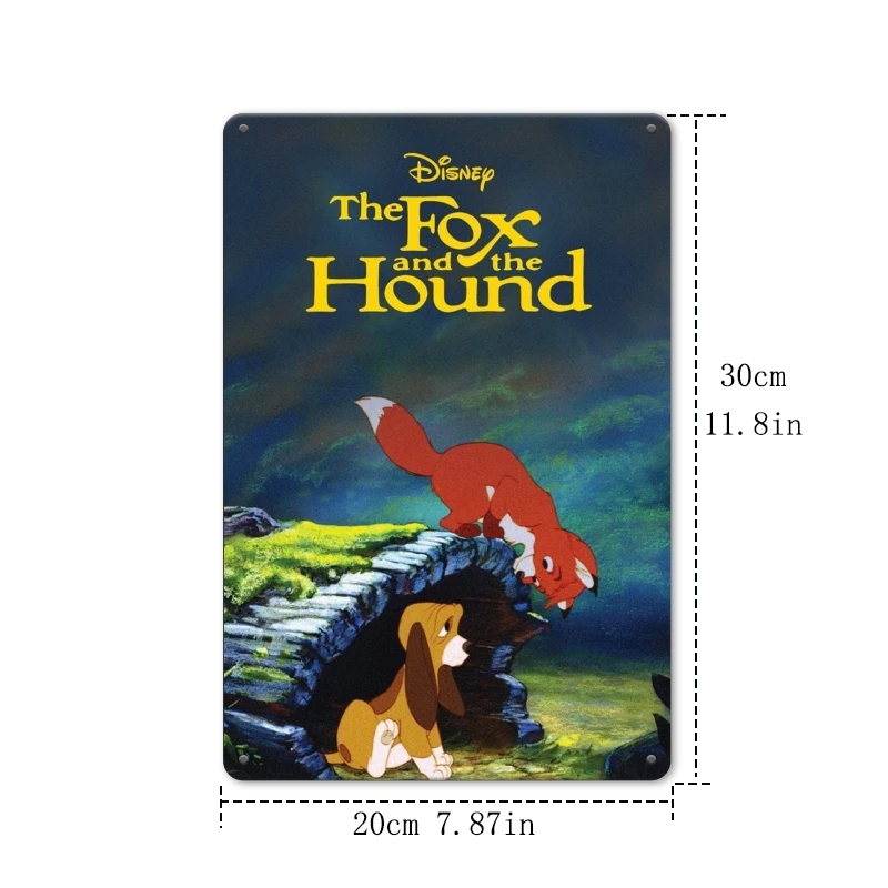 قطعة واحدة من "ديزني ثعلب وكلب الصيد" مقاس 20.32 × 30.48 سم معلقة على الحائط معدنية، مناسبة لغرف الألعاب العائلية والمدارس وما إلى ذلك، مملوءة