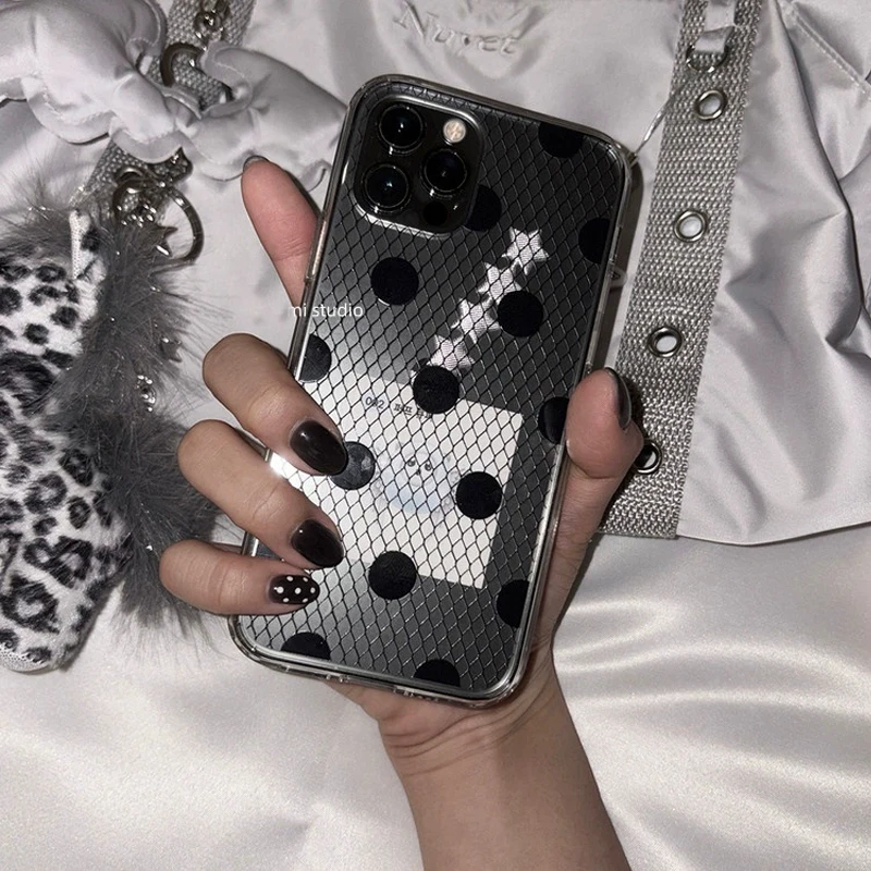 Funda de teléfono Ins Sexy Girl Wave Point de encaje para iPhone 17 AIR 16 15 14 13 12 11 Pro MAX X XR XSMAX 7 8 Plus Y2K cubierta suave transparente