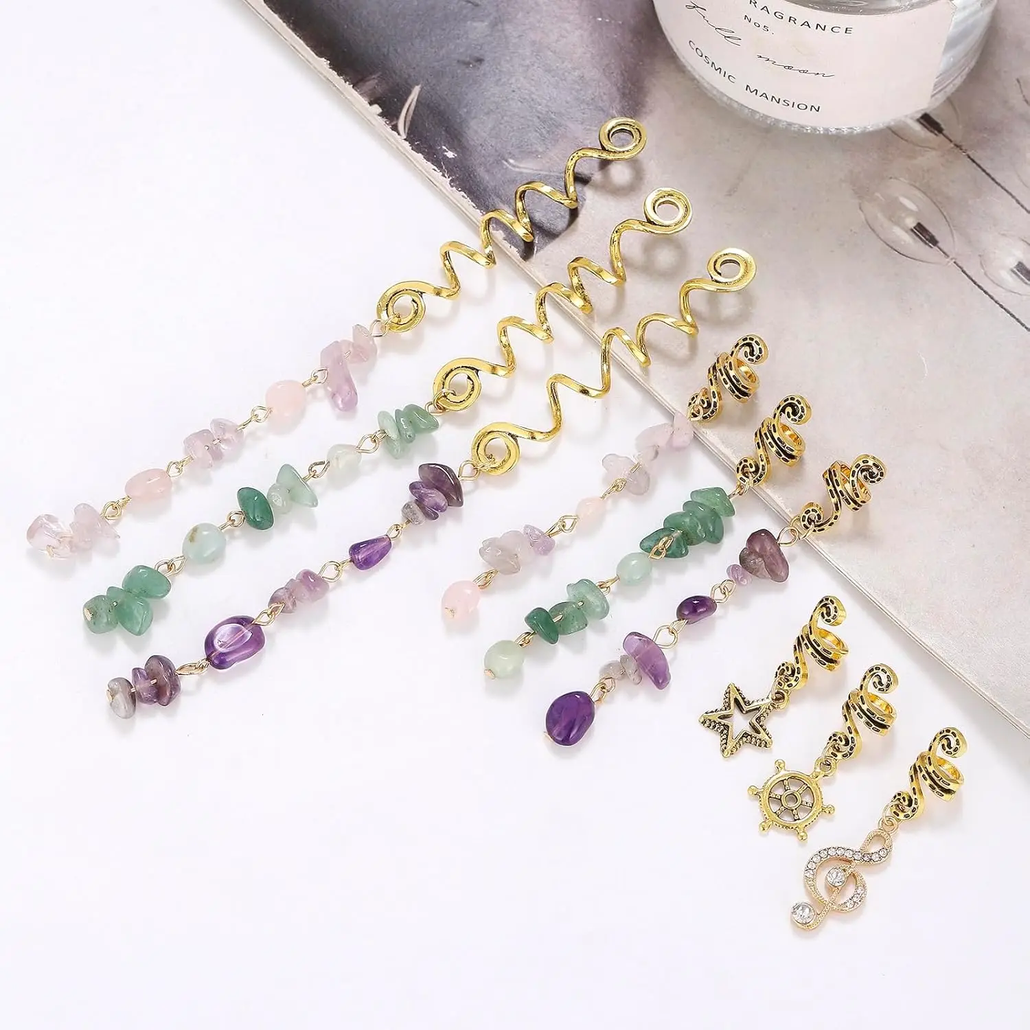 50pcs/Lot Aksesoris Dreadlock Manik-manik Batu Klip Berwarna Emas Logam Cincin Hiasan Gaya Rambut