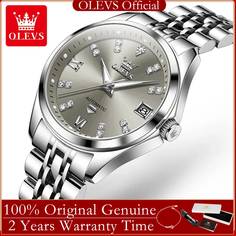 

OLEVS 9801, простые элегантные женские механические часы, роскошные водонепроницаемые оригинальные автоматические часы с бриллиантовой шкалой и автоматической датой для женщин