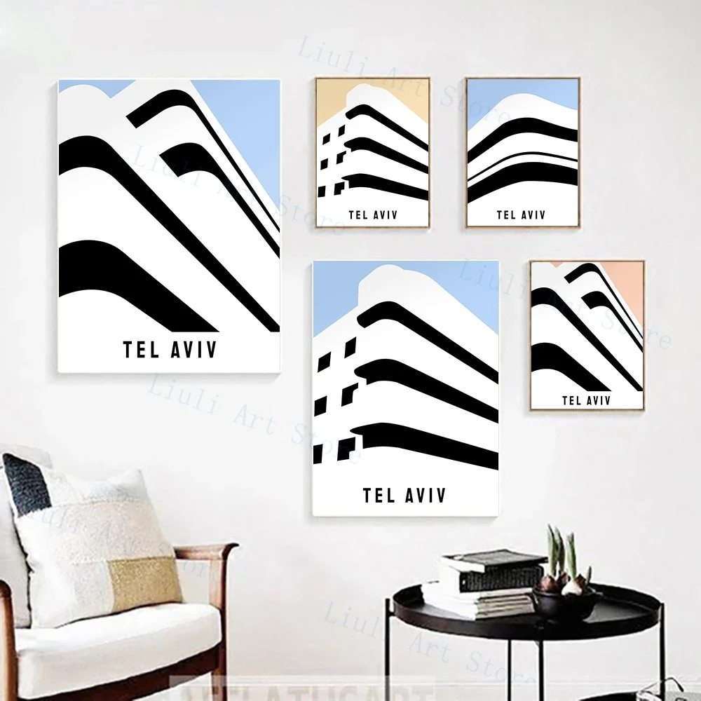 Arte de pared minimalista nórdico, póster de lona HD Vintage, impresiones de Tel Aviv Bauhaus, decoración del hogar, dormitorio, sala de estar, regalos