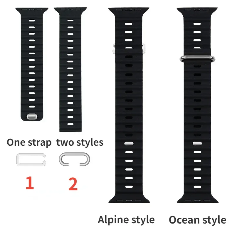 Ocean Strap For Apple Watch Band UItra 2 49mm 10 9 8 7 45mm 41mm 46mm 42mm Silicone Bracelet Wristband iWatch 6 5 4 SE 44mm Belt