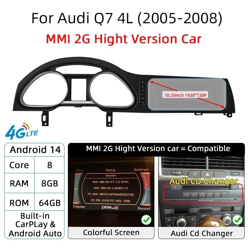 Android 14 Auto Radio CarPlay voor Audi A6 C6 4F voor Audi Q7 4L 2005-2015 MMI 2G 3G GPS Auto Multimedia Speler Navi Stereo DSP