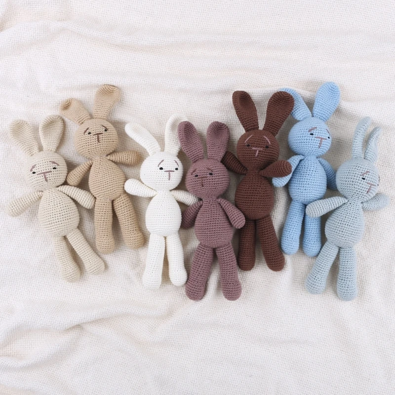 25cm Crocheted Rabbit Cuddle Stuffed Toy Rabbit Cotton Filled Loneliness Comfort Toy Toddler Kids Room N84E